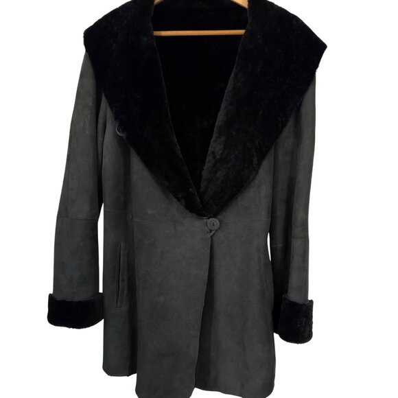 Blue Duck Women’s Coat M Genuine Shearling Fur Sheepskin Black READ - Picture 2 of 15